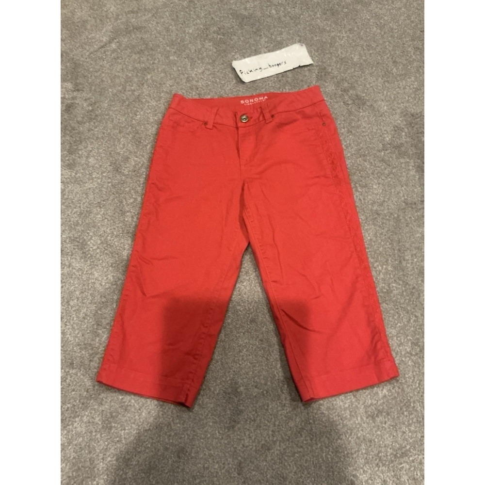 Sonoma Life + Style Pants Womens 6 Salmon Capri With Embroidered Design Y2K